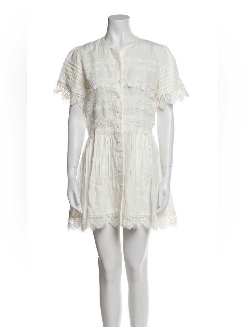 Waimari White Linen Lace Mini Dress | Size L